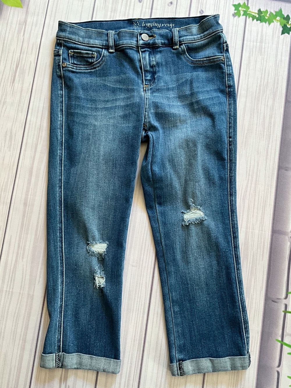 NY & Co Legging Crop Distressed Jeans, Size 4